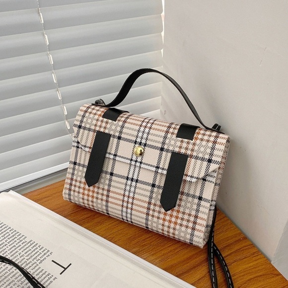 Designer White Plaid Mini Handbag - Picture 1 of 12